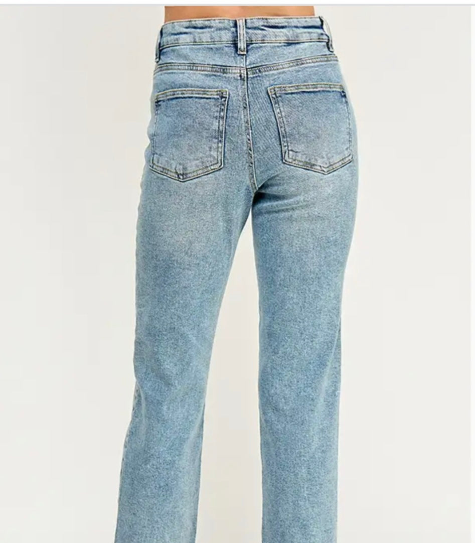 High Rise Straight Ankle Jeans